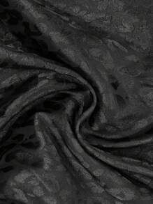 Breezaya Women's Leopard Jacquard Round Neck Puff Sleeve Ruffled Hem Elegant Blouse - Black - View 6