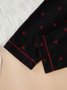 SilkySpell Conjunto de pijama de verano para mujer con top de tirantes y pantalones estampado de cerezas - Negro - Ver 3