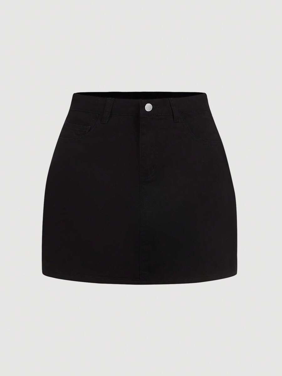 SHEIN MOD Women's Mini Denim Skirt, Red Cotton Casual - Black - View 1