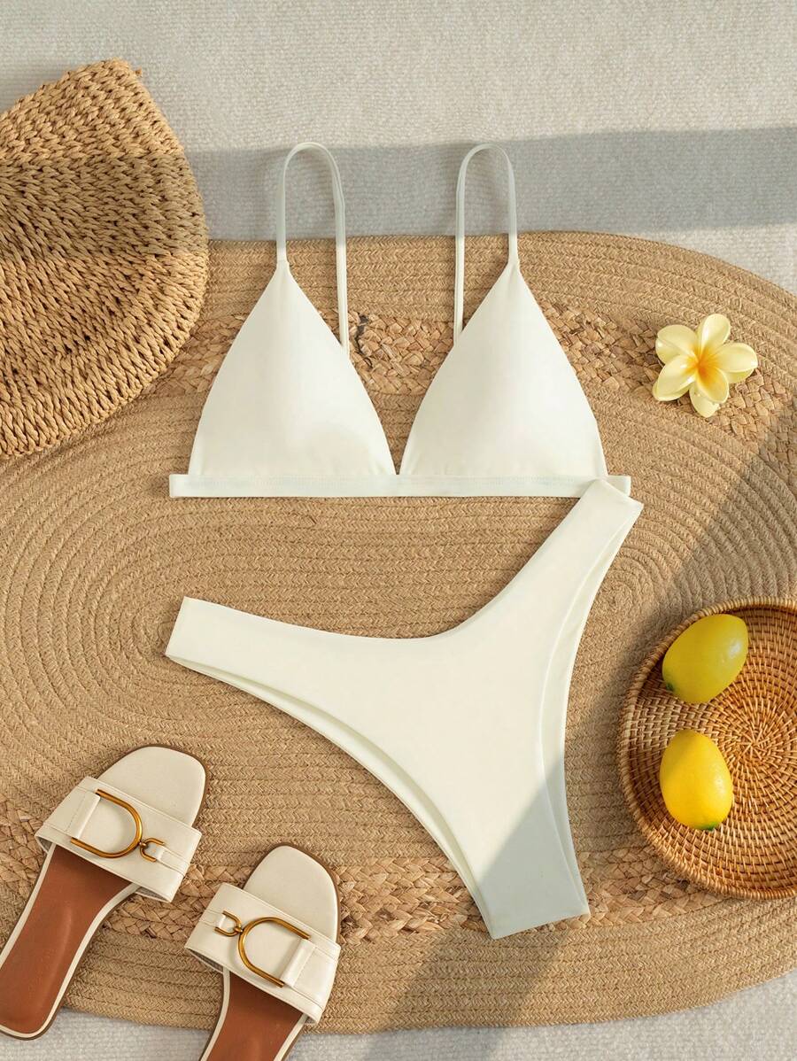 Swim Mod Bộ 2 chiếc/Bộ đồ bơi Tankini dây màu trơn & quần lót - Màu be - Xem 1