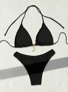 SHEIN Swim 女士泳装套装、沙滩装和夏季服装 - 黑色 - 查看 3