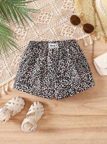SHEIN شورت أنيق للطفلة للصيف بطبعة نمر مرن الخصر، استخدام عادي