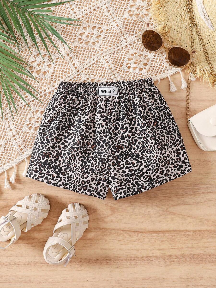 SHEIN شورت أنيق للطفلة للصيف بطبعة نمر مرن الخصر، استخدام عادي