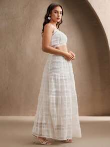 Anewsta 欧美时尚纯色蕾丝两件套加大码节日派对服装 - 白色 - 查看 7