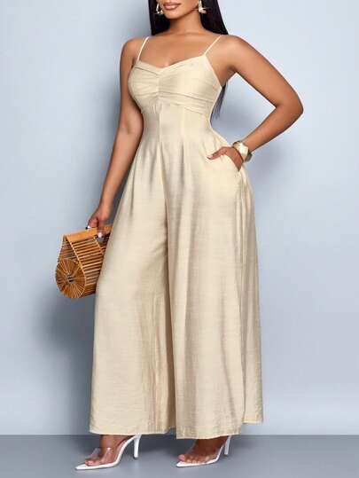 SOLERSUN Mono de mujer con frente drapeado, cuello drapeado, cordón en la espalda y piernas anchas, para uso diario y vacaciones