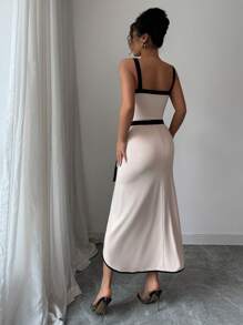 Gloray 2 Stücke Kontrast-Farbenes Camisole Jumpsuit und asymmetrischer Wickelrock Set für Frauen