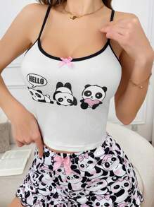 Cute Panda Heart Print Women Valentine's Day Pajama Top Holiday Season