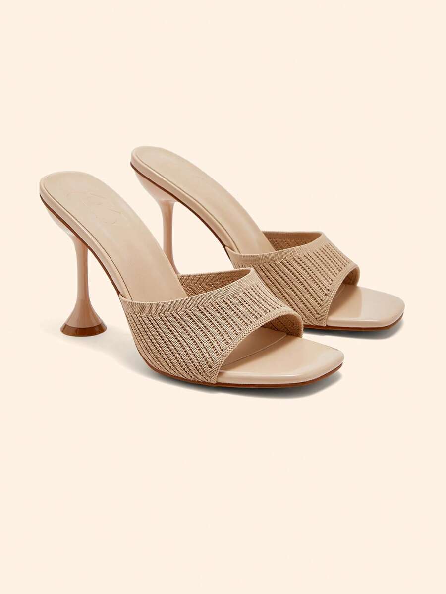 SHEIN X Belle Mariano CUCCOO BASICS CUCCOO 女士方头时尚优雅高跟穆勒凉鞋 - 杏色 - 查看 1