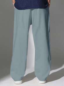 SUMWON 亚麻外观夏季直筒裤宽松抽绳轻便度假旅行家居服休闲裤全天舒适 - 霧霾藍 - 查看 4