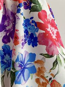 Soleia Áo sơ mi nữ tay ngắn in họa tiết hoa nhiều màu cỡ lớn có cổ nơ Bohemian Boho lãng mạn hoa kỳ nghỉ hoa - Nhiều màu - Xem 7