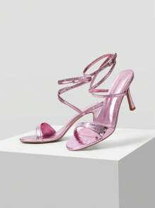 MOTF PREMIUM PU LEATHER STRAPPY ROUND TOE HIGH HEEL SANDALS - Purple - View 9