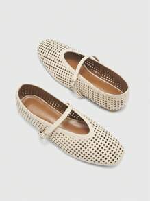 CUCCOO BIZCHIC Sepatu Flat Wanita Ujung Persegi dengan Potongan Laser untuk Natal dan Musim Semi - Aprikot - View 6