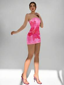 Aloruh 优雅女士性感抹胸修身雏菊花卉印花休闲夏装，适合度假和春假旅行 - 彩色 - 查看 5