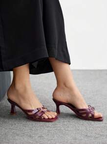 CUCCOO BIZCHIC 闪亮水钻装饰尖头细高跟鞋，透明 PVC 材质，女士性感优雅夜店派对高跟鞋 - 酒紅色 - 查看 3