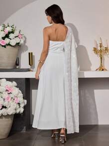 Modelyn Women's Long Elegant Sequined Embroidered Reversible Dress - White - View 2