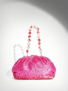 SHEIN BAE Fashionable & Elegant Crystal Decorated Handheld Pink Evening Clutch Bag - Hot Pink - View 6