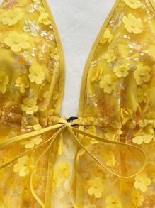 Soleia Áo hai dây hở lưng thêu họa tiết du lịch dành cho nữ, thích hợp cho các dịp lễ, hẹn hò, trà chiều, lễ hội âm nhạc, bãi biển, mùa hè, phong cách Boho, móc len, vải lanh - Màu vàng - Xem 7