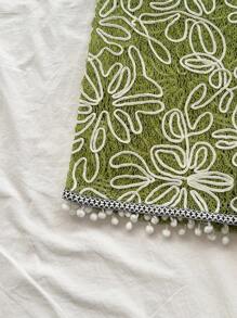 Soleia 女士绿色刺绣纹理面料拼接系带短裤，适合节日、婚礼、派对、约会、下午茶、音乐节、海滩、夏季、波西米亚风、度假、钩针编织、亚麻 - 綠色 - 查看 7