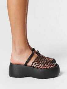 ROMWE Goth Women's Gothic Punk Style Mesh Backless Mules, Sexy Hollow Wedge Slide Sandals, Summer