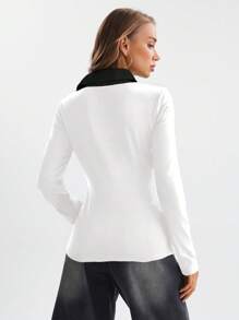 SHEIN LUNE 2024 Early Autumn New Knit Patchwork Mock 2-In-1 Women Top & T-Shirt Long Sleeve Tops - White - View 2