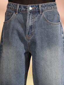 SUMWON 高腰阔腿牛仔短裤复古宽松溜冰风格百慕大长度宽松版型 Y2K 时尚春夏街头服饰 - 藍色 - 查看 7