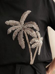 Anewsta 优雅女士春夏圆领短袖白色 T 恤，直筒剪裁基本款度假休闲衬衫，带刺绣花卉图案