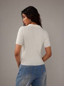 TRNVIE Suéter de punto de manga corta con cuello polo de unicolor casual