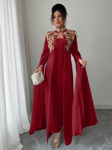 Selianne 2 Pieces Set Elegant Robe With Embellishment Decoration Robe And Dress - Red - View 6