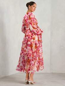 MaterniChic Vestido de mujer embarazada de cuello en V profundo con manga farol y volante en el bajo, con cintura ceñida, perfecto para vacaciones