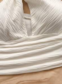 Soleia 性感单肩镂空露背白色女式衬衫，适合度假、音乐节、波西米亚风、节日约会、下午茶、钩针编织、亚麻 - 白色 - 查看 6