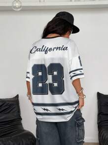 Coolane 男女款夏季街头服饰复古演唱会 Y2K 运动透气网眼星星图案数字图案宽松 T 恤