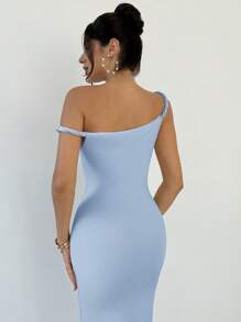 Firerie 女士优雅简约精致都市时尚日常工作聚会婚礼节日扭纹不对称修身浅米色细肩带长裙，春夏