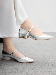 CUCCOO BIZCHIC New Pointed Toe Bow Patchwork Rivet Accent Shallow Mouthfeel Fashionable Ladies High Heel Pumps - Silver - View 4