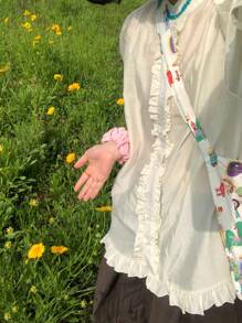 FRIFUL Women's Casual Loose Frill Trim Blouse, Summer