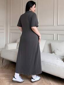 Dazy Plus Solid Color Polo Collar Slim Fit Short Sleeve Casual Long Dress For Summer