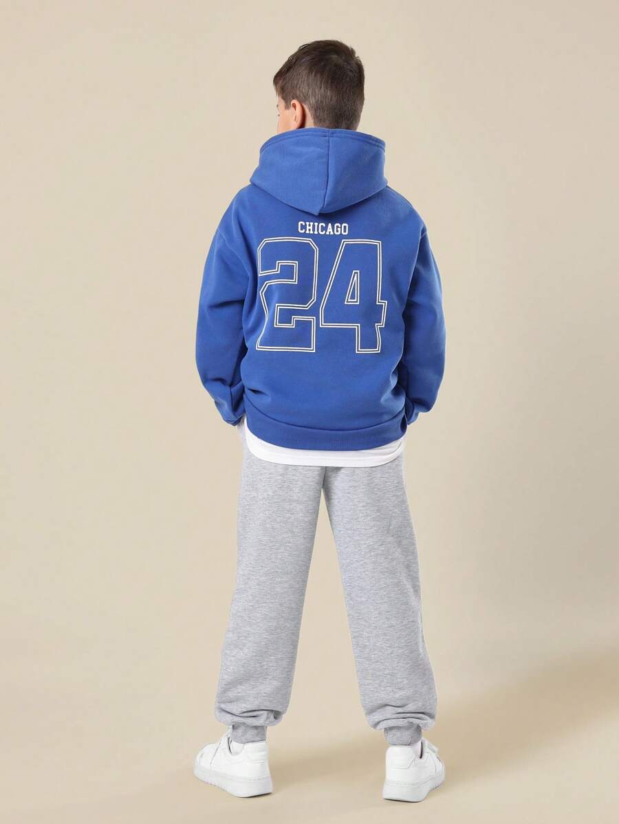 SUMWON Cozy Sports Chicago Varsity 数字卫衣连帽衫套装，冬季运动服搭配运动慢跑裤，青少年休闲运动服街头服饰