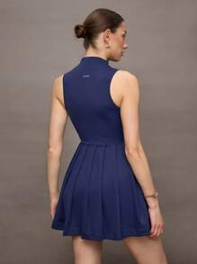 Activina 女式夏季休闲褶皱拉链无袖运动连衣裙 - 寶藍色 - 查看 3