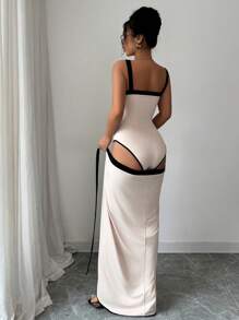 Gloray 2 Stücke Kontrast-Farbenes Camisole Jumpsuit und asymmetrischer Wickelrock Set für Frauen