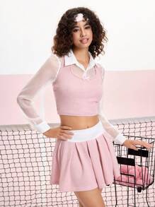 SHEIN MOD Elegant White Sheer Mesh Collar Top - White - View 7