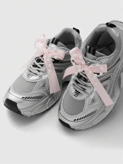 Kawaii 1 pièce Élégant et mignon, ensemble polyvalent de haute qualité fait main de clip de chaussure en nœud papillon multicouche avec perles blanches factices, cristal rose et ruban, convient pour le port quotidien des femmes et des filles, cadeau de festival