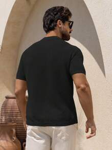 DAZY Men's Solid Black Textured Knit Shirt, Summer - Black - View 2