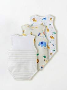 SHEIN Playful Pals Set de 3 piezas de body para bebé niño con estampado adorable de vida marina para verano