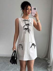 SHEIN Clasi Abito midi da donna elegante, romantico e dolce con fiocco, adatto per vacanze, appuntamenti e nuova stagione scolastica