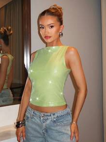 SHEIN BAE Women's Fashionable Sleeveless Sequin Top, Suitable For Music Festivals, Night Outings, And Night Parties
