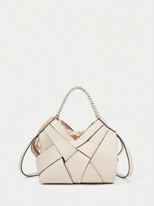 SHECARRY Bolso de mano casual de moda para mujer, de gran capacidad - Beis - Ver 8