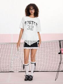 SHEIN MOD Spitze Einsatz 2-in-1 Grafik Muster Design T-Shirt