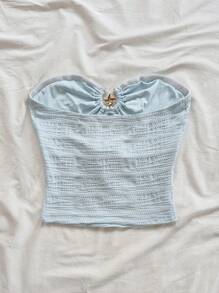 Soleia 女士海滩海星纹理镂空短款上衣，合身时尚背心，性感派对、约会、下午茶、夏日海滩 - 淺藍色 - 查看 2