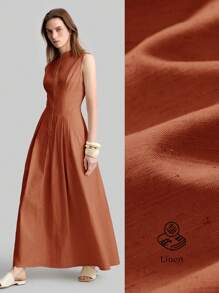 Ontre 2025 Nuovo Stile Autunnale Outfit da Vacanza al Mare Abbigliamento da Club Outfit da Insegnante Abbigliamento per Concerto di Musica Country Streetwear da Donna Abito Estivo Minimalista Colore Unito Cerniera Semi-Aperta Vita Stretta Abito Casual Business Casual Abito Casual da Donna Stile Old Money - Marrone ruggine - Visualizzare 3