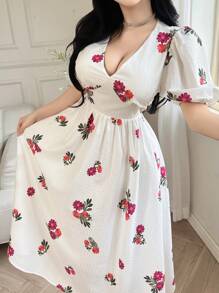 Modelyn Floral Texture Mid-Length Dress For Women, Summer - White - View 6