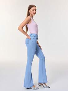 SHEIN BAE Casual Faded Slim Flare Jeans For Summer ,Butt Lifting Jeans Women - Light Wash - View 4